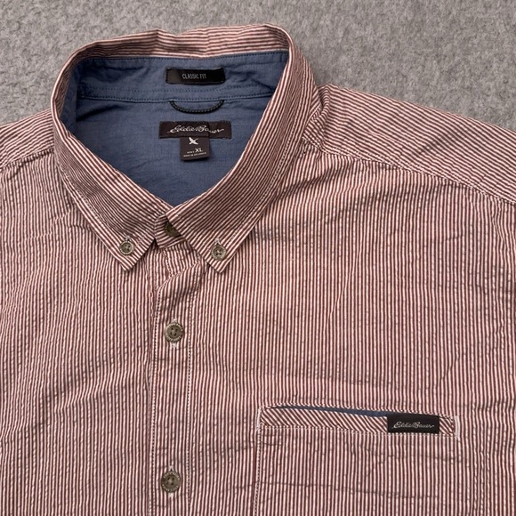 Eddie Bauer Seersucker Button Shirt Men's XL‎ Classic Fit Pinstripe 100% Cotton - Picture 1 of 8